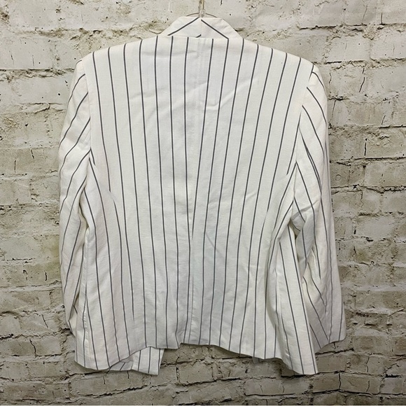 Gentle Dawn Ivory Gray Pin Striped Open Front Career Blazer - Picture 3 of 5